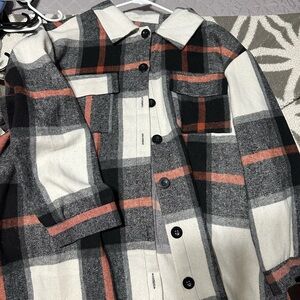SHEIN Curvy Plaid Shirt with Black, White, and Orange